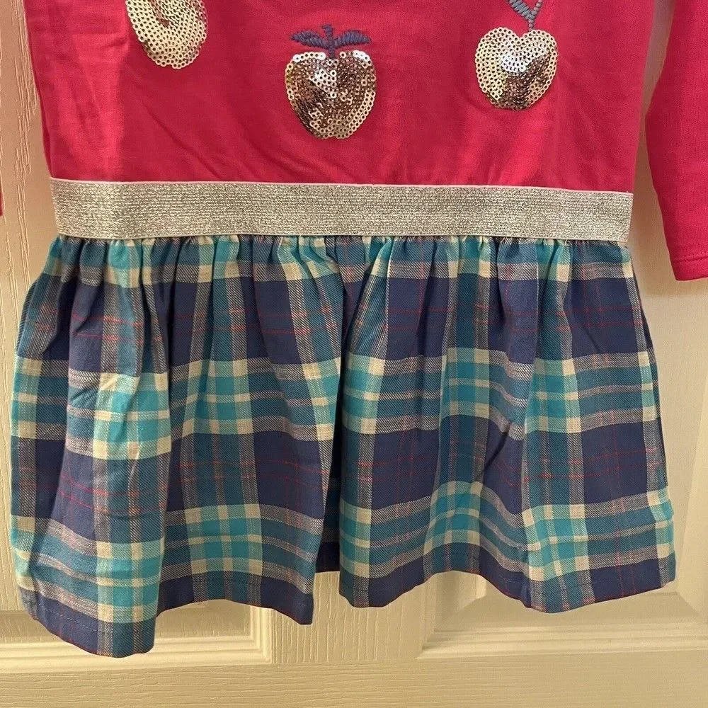 Hatley Shiny Apple Fun Elastic Waist Dress Pink Plaid Skirt Girls Size 3 NWT